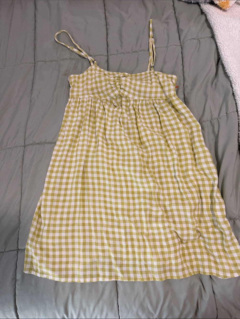 SO Yellow & White Gingham Spaghetti-Strap Mini Dress